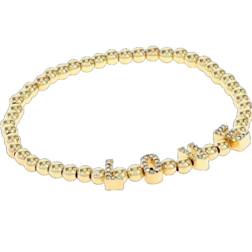 LOVE Bracelet Gold Beaded Adjustable‎ Crystal Letters 6-8" Stretch NEW